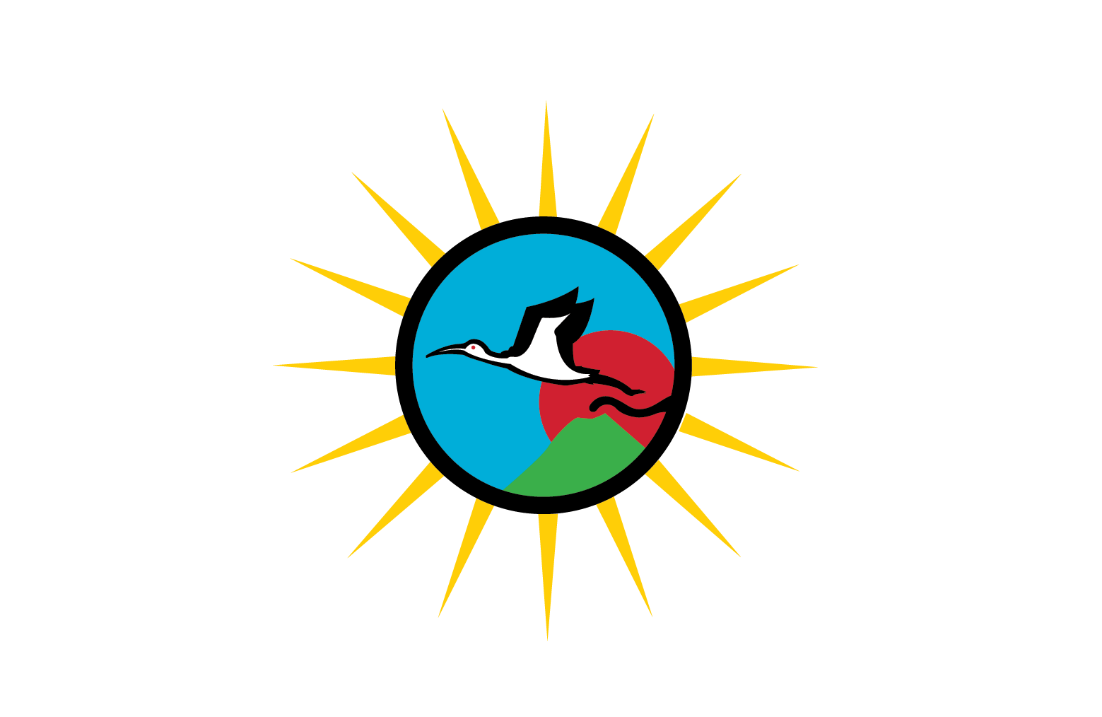 Small Caffe Ibis sun logo graphic depicting a sun with an ibis bird flying in front of a volcano.