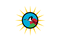Small Caffe Ibis sun logo graphic depicting a sun with an ibis bird flying in front of a volcano.