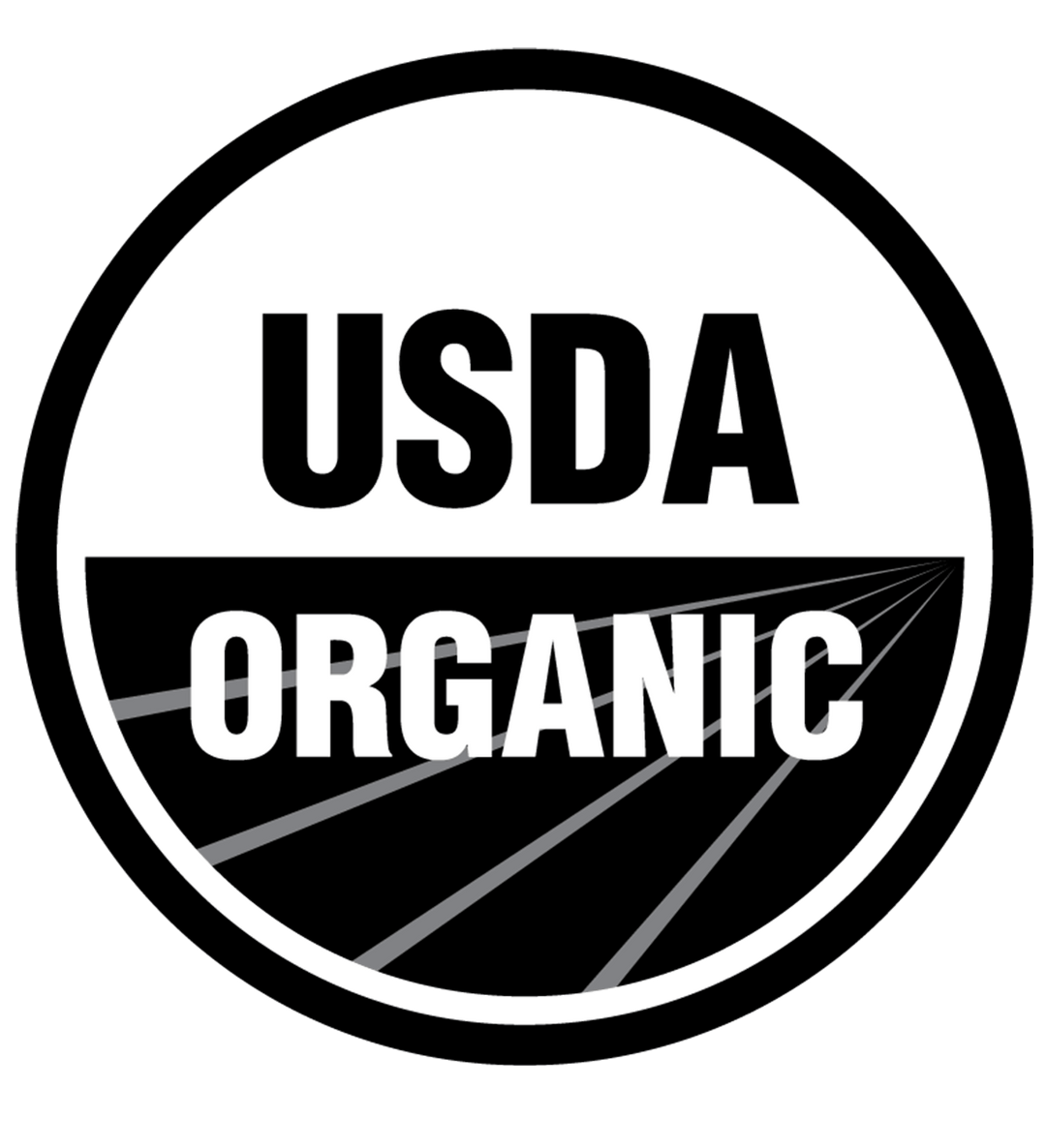 USDA organic official black and whte seal; text: USDA Organic.