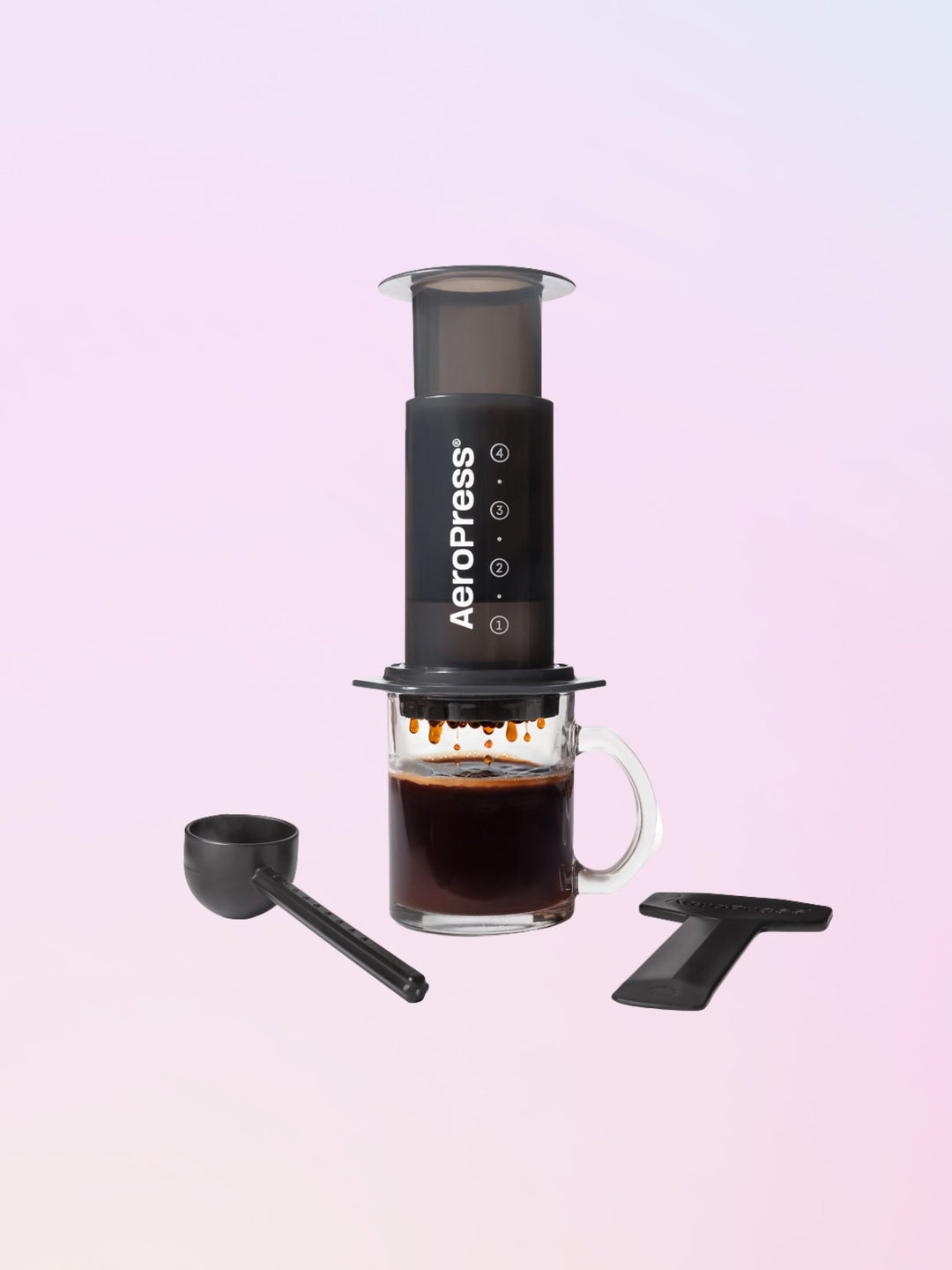 Original Aeropress coffee and espresso brewer and accessories (scoop and stirrer)